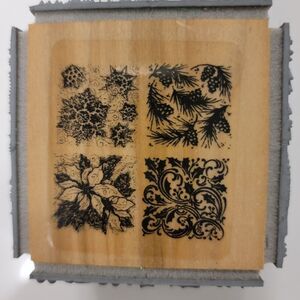 Stampendous VTG 2003 TC55 Holiday Quad Cube Wood Mounted Rubber Stamp NEW